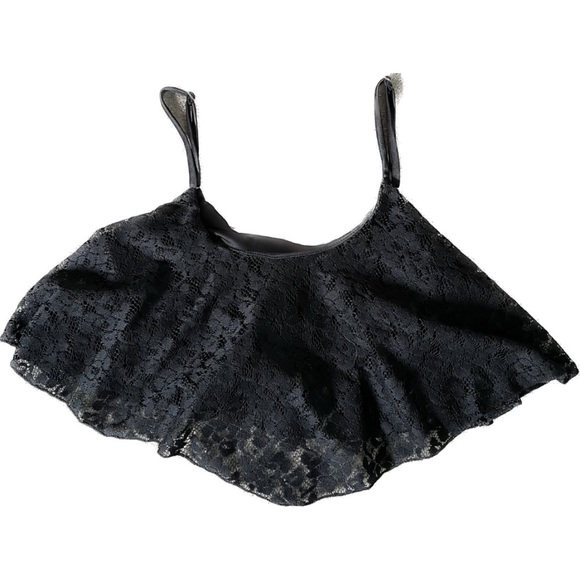 🌸 BLACK CROPPED TOP WITH LACE OVERLAY SIZE SMALL - Picture 1 of 5